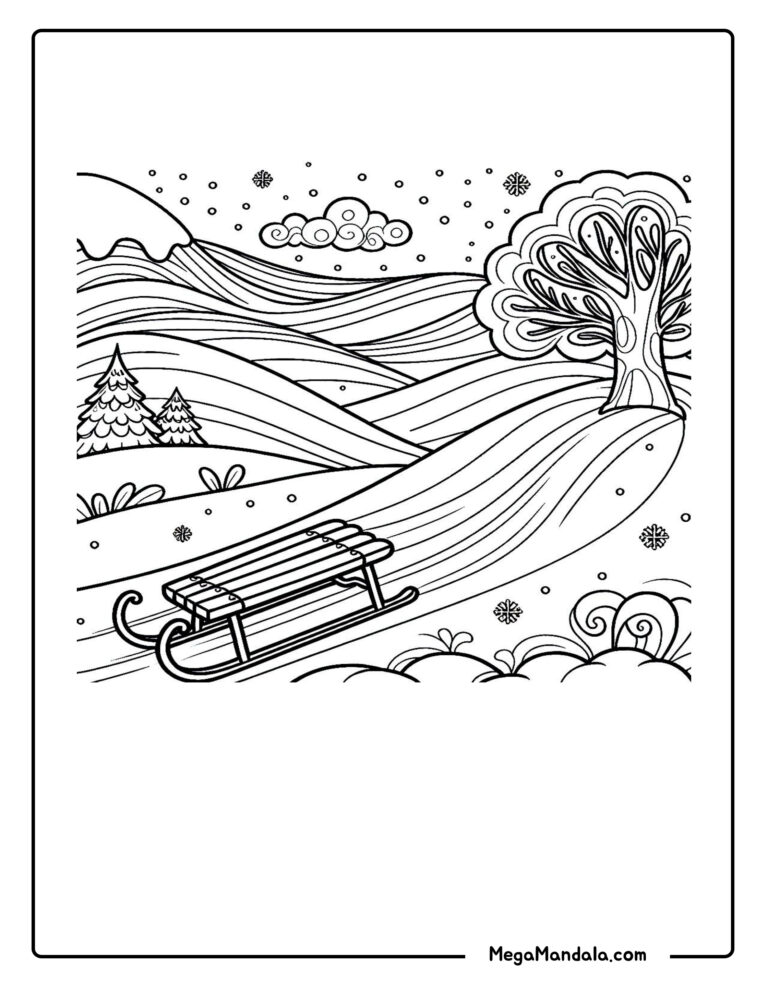 An image showing 6 Winter Coloring Pages (Free PDF Printables)